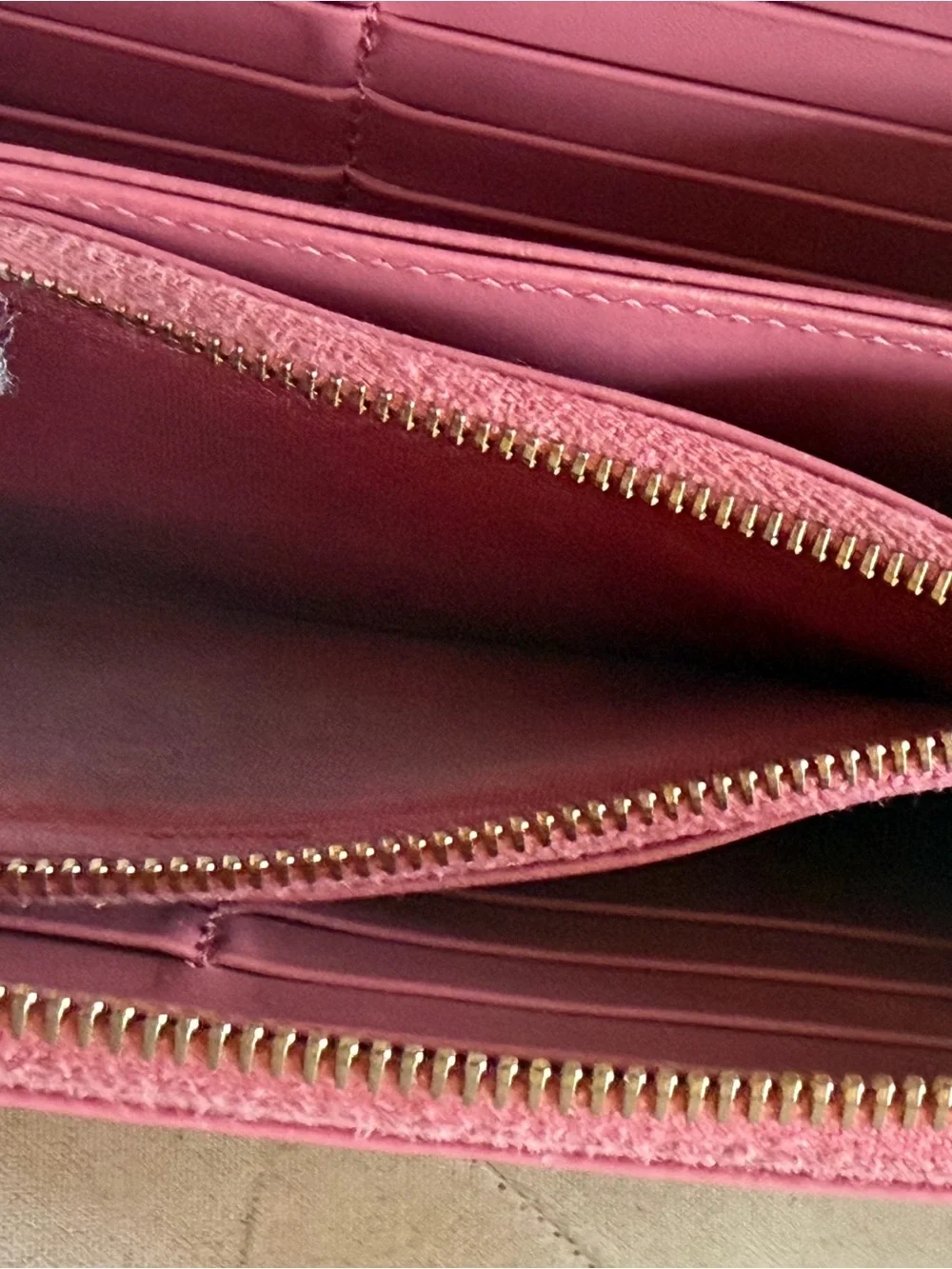 Authentic Prada Pink Textured Zip Wallet with Gold Logo